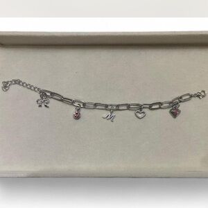 Silver Charm Bracelet with Pink Accents
